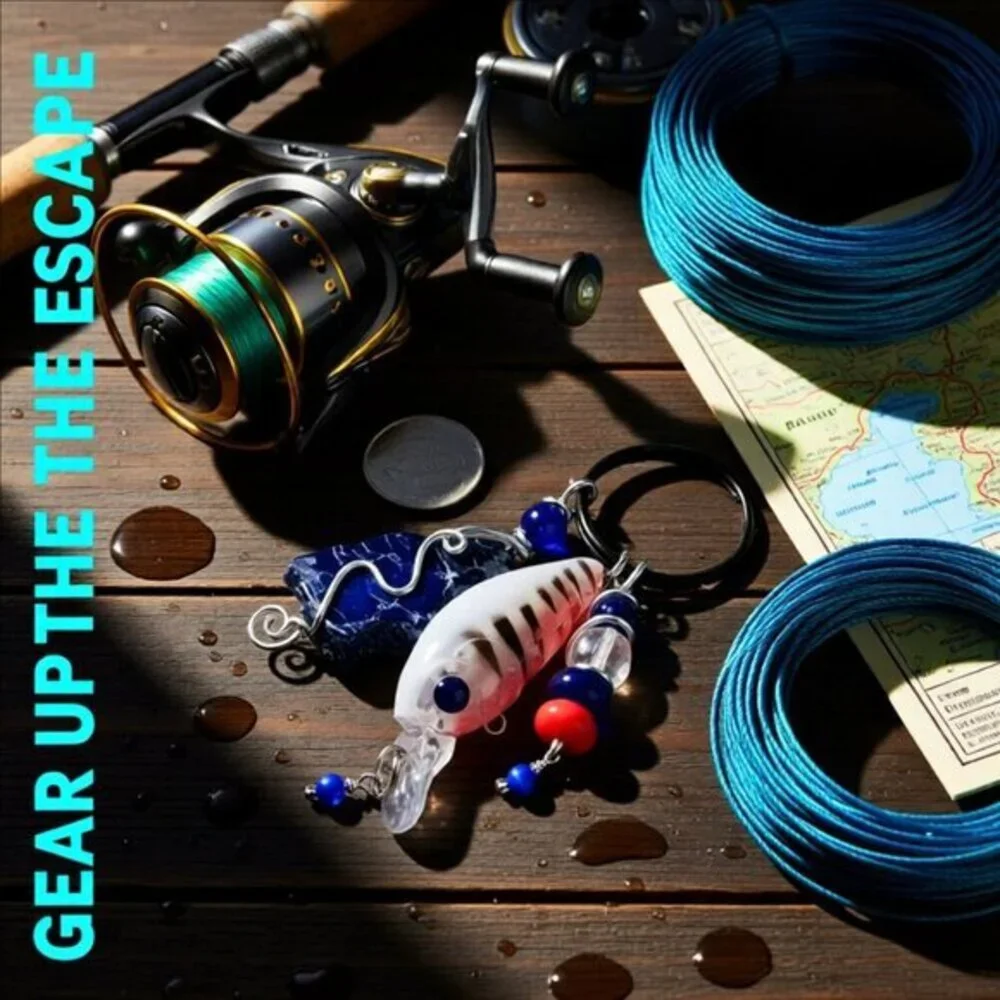 Orange + Blue! Fishing Lure Key Chain - Anglers Key Ring! Choose His/Her Name!